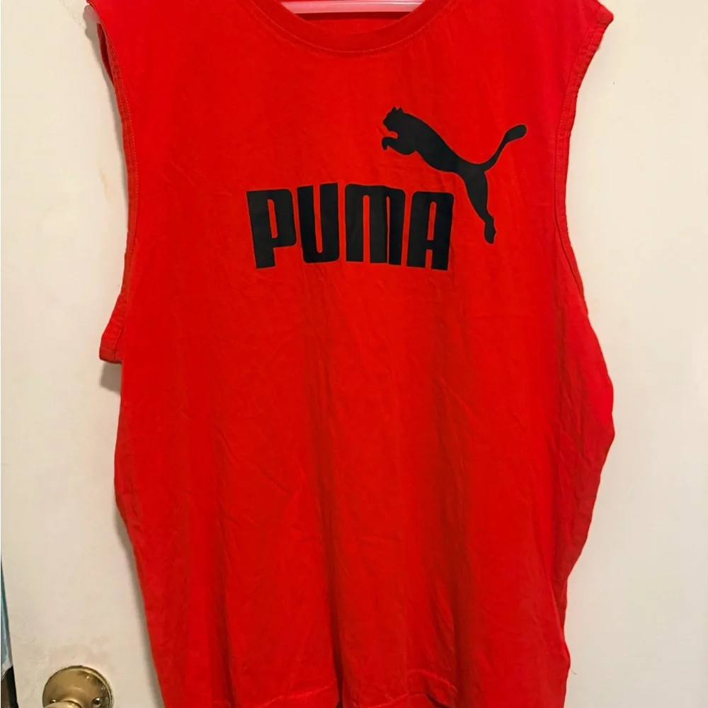 Puma Red Crewneck Logo Tank Top with Black Print